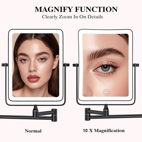 QiMH Wall Mounted Makeup Vanity Mirror, 8x6 Inch Rectangular 3X Magnifying with Extendable Arm, Bronze Double-Sided Swivel Mirror in Kuwait