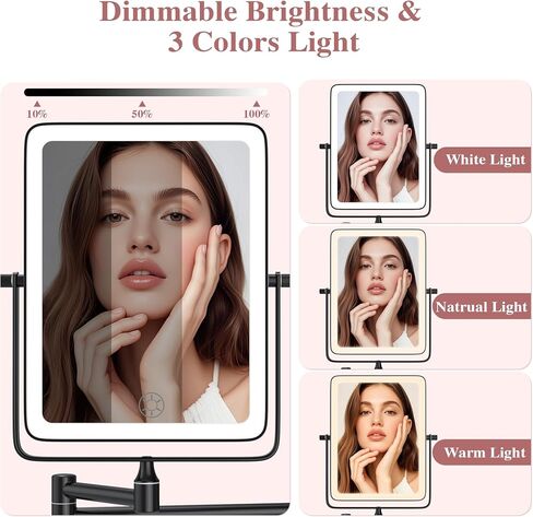 QiMH Wall Mounted Makeup Vanity Mirror, 8x6 Inch Rectangular 3X Magnifying with Extendable Arm, Bronze Double-Sided Swivel Mirror in Kuwait
