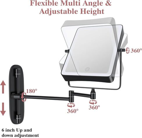 QiMH Wall Mounted Makeup Vanity Mirror, 8x6 Inch Rectangular 3X Magnifying with Extendable Arm, Bronze Double-Sided Swivel Mirror in Kuwait
