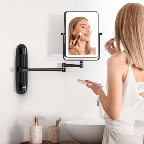 QiMH Wall Mounted Makeup Vanity Mirror, 8x6 Inch Rectangular 3X Magnifying with Extendable Arm, Bronze Double-Sided Swivel Mirror in Kuwait