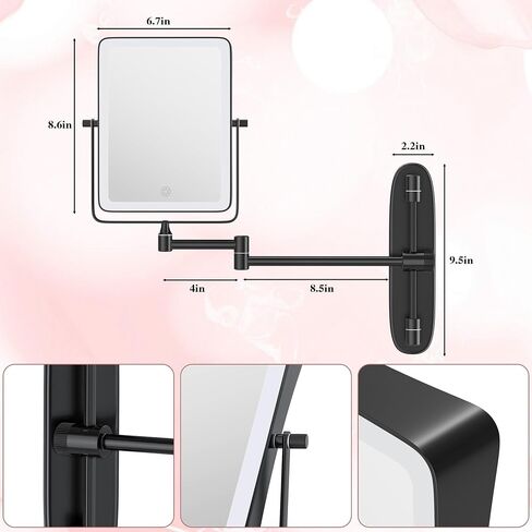 QiMH Wall Mounted Makeup Vanity Mirror, 8x6 Inch Rectangular 3X Magnifying with Extendable Arm, Bronze Double-Sided Swivel Mirror in Kuwait