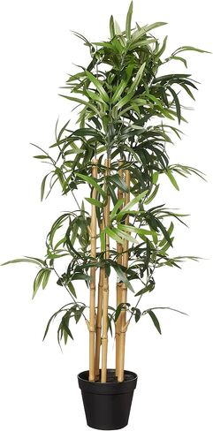 Amazon Basics Artificial Fake Bamboo Plant with Plastic Planter Pot, 39.4", Green in Kuwait