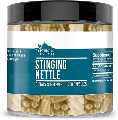 كبسولات Earthborn Elements Stinging Nettle Leaf 200 كبسولة، نقية وغير مخففة، بدون إضافات in Kuwait