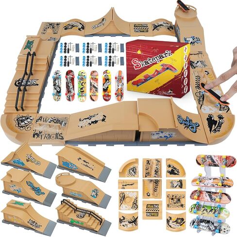 Gr8ware Skateboard Ramp, 6 in 1 Finger Skateboard Ramp Set, Mini Skatepark for Fingerboard, Figure Boarding Skate Park, Fingerboard Skatepark Halfpipe Obstacle Deck Toys for Kids Holiday Party Favors in Kuwait