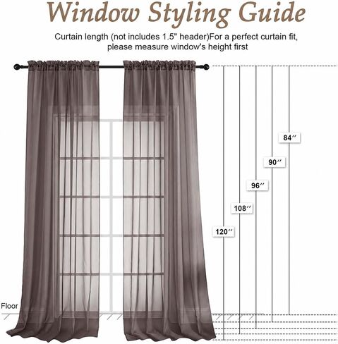 OVZME 2 Panels Black Sheer Valance - Short Fresh Sheer Curtain Valances for Windows Basement Semi Sheer Valances for Kitchen Window, Dual Rod Pocket (Black, 42 by 14 Inches Long) in Kuwait
