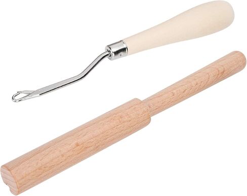 Pssopp Bent Latch Hook Tool with Wooden Handle for Carpet Crochet in Kuwait