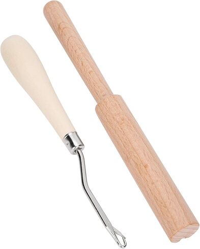 Pssopp Bent Latch Hook Tool with Wooden Handle for Carpet Crochet in Kuwait