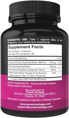 Pure DIM Supplement 250mg Diindolylmethane Plus BioPerine and Dong Quai - Hormone Balance Support for Women and Men, Menopause & Estrogen Support - 90 Vegetarian Capsules in Kuwait