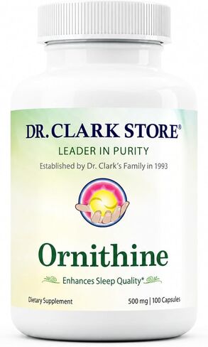 Dr Clark Ornithine Dietary Supplement - Gluten Free, Natural Sleep Aid, Promotes Protein Metabolism, Cleansing and Detoxification, 500mg, 100 Gelatin Capsules in Saudi Arabia