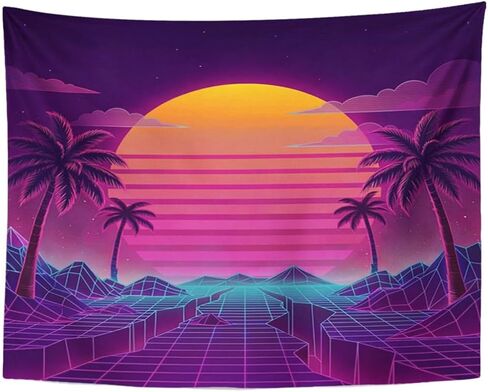 TOMPOP Tapestry Retro Futuristic Neon Landscape 1980S Digital Cyber 80S Party Sci Home Decor Wall Hanging for Living Room Bedroom Dorm 50x60 Inches in Kuwait