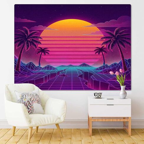 TOMPOP Tapestry Retro Futuristic Neon Landscape 1980S Digital Cyber 80S Party Sci Home Decor Wall Hanging for Living Room Bedroom Dorm 50x60 Inches in Kuwait