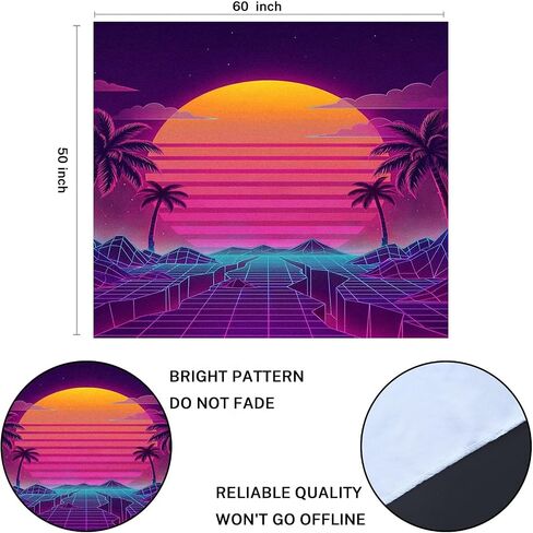 TOMPOP Tapestry Retro Futuristic Neon Landscape 1980S Digital Cyber 80S Party Sci Home Decor Wall Hanging for Living Room Bedroom Dorm 50x60 Inches in Kuwait
