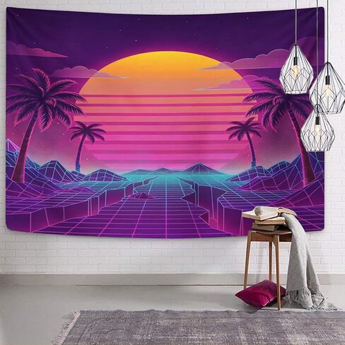 TOMPOP Tapestry Retro Futuristic Neon Landscape 1980S Digital Cyber 80S Party Sci Home Decor Wall Hanging for Living Room Bedroom Dorm 50x60 Inches in Kuwait