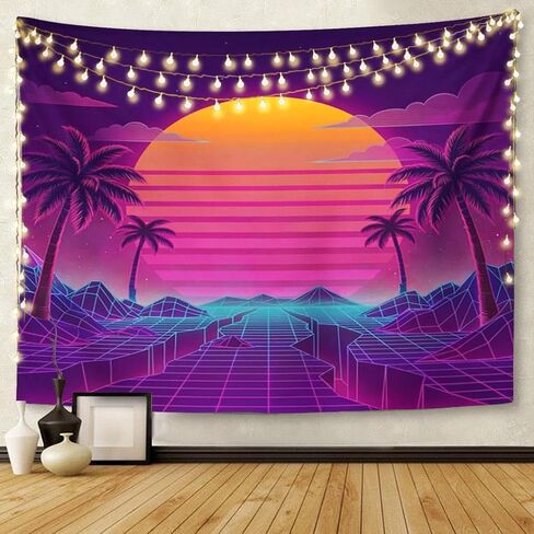 TOMPOP Tapestry Retro Futuristic Neon Landscape 1980S Digital Cyber 80S Party Sci Home Decor Wall Hanging for Living Room Bedroom Dorm 50x60 Inches in Kuwait