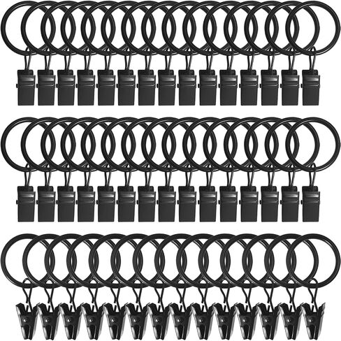 44 Pack Curtain Rings with Clips, Curtain Clip Rings Hooks, Bow Hanger Clips for Hanging Drapery Drapes Bows, Ring 1 inch Interior Diameter, Fits up to 5/8" Rod, White in Kuwait