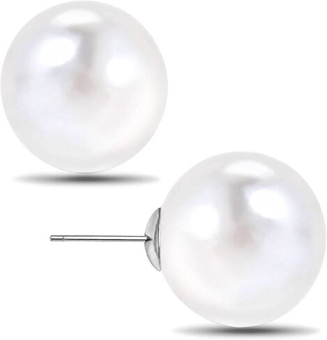 Big Pearl Earrings - Extra Oversized Classic Faux Round Large Simulated Pearl Studs for Women,Hypoallergenic to Sensitive Ears in Kuwait