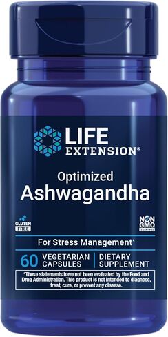 Life Extension Optimized Ashwagandha - Stress management supplement for a healthy stress response, focus, memory, stress relief - vegetarian, gluten-free, non-GMO, 60 capsules in Kuwait