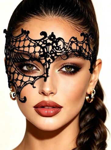 Tgirls Masquerade Lace Mask Women Black Lace Masks Sexy Costume Party Proms Face Mask Halloween Eye Mask (A) in Kuwait