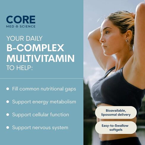 Core Med Science Liposomal Vitamin B-Complex, 90 Softgels - Non-GMO Active B-Complex Vitamin Supplement for Heart Health - Immune System & Metabolism Booster - Energy & Mood Support Supplement in Kuwait