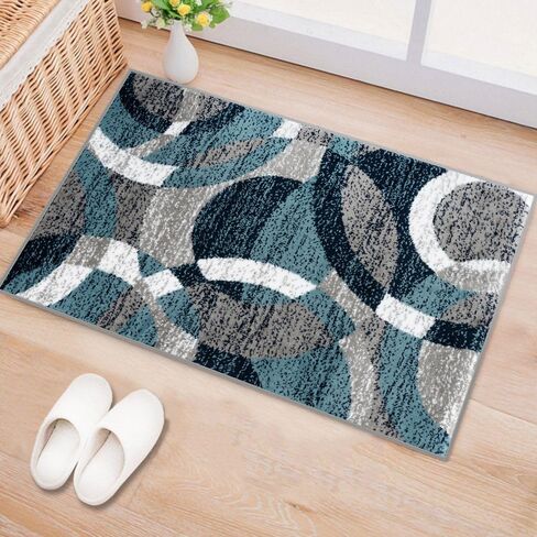 Rugshop Contemporary Abstract Circles Perfect for high Traffic Areas of Your Living Room,Bedroom,Home Office,Kitchen Easy Cleaning Area Rug 3'3" x 5' Blue in Kuwait