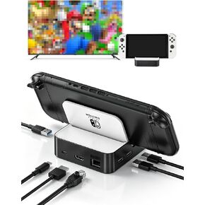 Upgraded Switch TV Dock for Nintendo Switch/Switch OLED, MVIIOE Switch Docking Station with Ethernet LAN, Support YouTube, 4K@60HZ 1080P HDMI 2.0 Port, 3 USB Ports & PD Fast Charging White in Kuwait