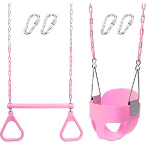 Pink Toddler Swing Trapeze Swing Bar Rings 48" Heavy Duty Plastic Coated Chains Swing Set Accessories in Kuwait