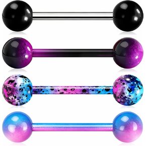 OUFER 14G 4PCS Stainless Steel Industrial Barbell Purple Black Splatter Industrial Earrings Industrial Piercing Jewelry for Women in Kuwait