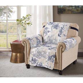 Brilliant Sunshine Paris and Toile Floral Patchwork Quilted Large Recliner Slipcover, 28" Seat Width, Slip Resistant Furniture Protector, 2" Strap, Washable Reclining Chair Cover for Dogs, Latte Grey in Saudi Arabia