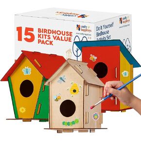 Wooden Birdhouses to Paint - 15 Bulk DIY Bird House Craft Kits for Kids in Kuwait