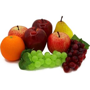 Artificial Fake Fruit, 8 Pcs Faux Fruit Centerpieces Dining Table Decorative, Lifelike Fruits Set Contain Fake Apple, Grape, Orange, Pear for Home Kitchen Décor in Saudi Arabia