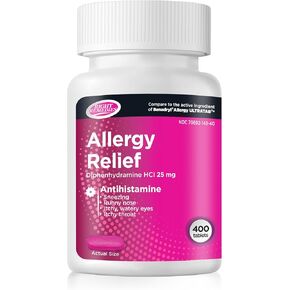 RIGHT REMEDIES Allergy Relief Antihistamine, Diphenhydramine HCl 25mg, Generic Benadryl Ultratabs, Relieves Seasonal Indoor or Outdoor Upper Respiratory Allergies, 400 Count in Saudi Arabia