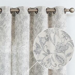 Lazzzy Blue Floral Linen Farmhouse Curtains 84 Inch Length Drapes for Living Room Bedroom Pattern Light Filtering Country Vintage Curtain Grommet Top, 2 Panels, Blue on Beige in Saudi Arabia