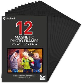12 Pack 4x6 Inch Magnetic Picture Frames; Photo Pocket Frames with White Borders for Fridge 4 x 6 Inch Great for Displaying Pics on The Refrigerator (Black) (4" x 6" black) in Saudi Arabia