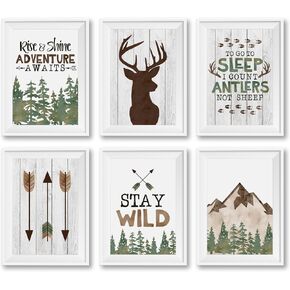 Hadley Designs 6 Reversible 8x10 Hunting Decor Prints, Deer Wall Art, Adventure Nursery Decor For Boys, Woodland Nursery Wall Decor For Boys Bedroom, Adventure Awaits Wall Decor, Oh Deer Decorations in Saudi Arabia