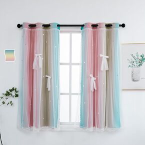 Yancorp Kids Curtains for Girls Bedroom Princess Curtains for Daughter Room 84 Inches Long Star Curtains with Tieback & 3 Bowties(Purple Teal,W52*L84),1 Panel in Saudi Arabia