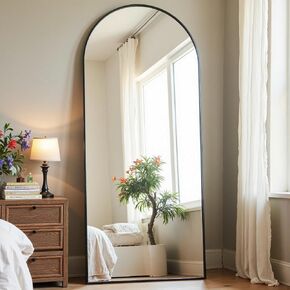 Arched Full Length Mirror, 76"x34", Large Floor Mirror with Stand, Full Body Mirror Standing for Leaning Hanging Bedroom, Living Room,Dressing Room, Aluminum Alloy Frame, Black in Saudi Arabia