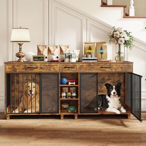 Rovibek 86 Double Dog Crate Furniture with Removable Divider for 2 Dogs in Kuwait