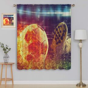 Football Blackout Curtains for Boy Girl Room Darkening Decor,Soccer Striker Ready to Kicks the Fiery Ball at the Stadium Bedroom Living Room Home Rod Pocket Thermal Insulated Window Drapes,42x63 Inch in Saudi Arabia