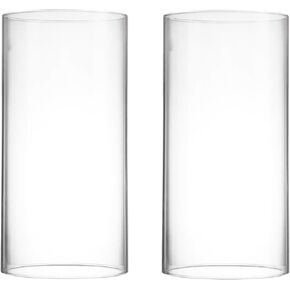 CYS EXCEL 2 PCS (H:9.5" D:4") Open Ended Glass Hurricane Candleholder Tube Shade | Multiple Size Choices Open Flame Candle Chimney Tube Cover | Bottomless Cylinder in Saudi Arabia