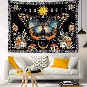 LB Moon Phase Floral Tapestry, Black and White Moon Phase with Flower in Space Wall Tapestry for Bedroom, Starry Night Wall Hanging Tapestry Fantasy Wall Art for Living Room Dorm Home Decor,48 x 36 in Saudi Arabia