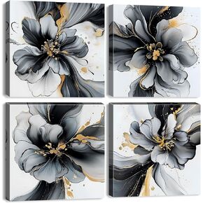 Colorful Wildflower Wall Art Watercolor Floral Pictures for Living Room Abstract Poppy Daisy Flower Canvas Oil Painting Prints Bathroom Decor Nature Botanical Posters Bedroom Home Decoration 12x12" 4P in Saudi Arabia