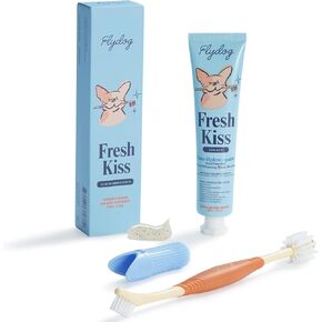 Flydog Fresh Kiss Nano-HAp Dog Tooth Brushing Kit, Vet Approved Remineralizing Formula for Dogs & Cats - Rebuild Enamel, Remove Tartar & Plaque, 360° Toothbrush & Silicone Finger Brush (Chicken) in Saudi Arabia