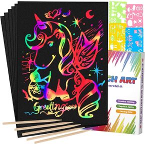 Mocoosy 60 PCS Rainbow Scratch Art Paper for Kids, Magic Scratch Paper Off Set Art and Craft Supplies, Black Scratch Pads Party Game Activities Birthday Gifts for Girls Boys 3 4 5 6 7 8 9 Years Old in Kuwait