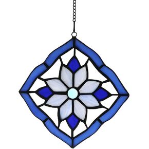 Stained Glass Windows Hanging Suncatchers Flower Blue, 6" x 6" in Kuwait