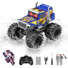 Amphibious Remote Control Car, 1:18 Boys Monster Truck Toys with LED Eyes in Kuwait