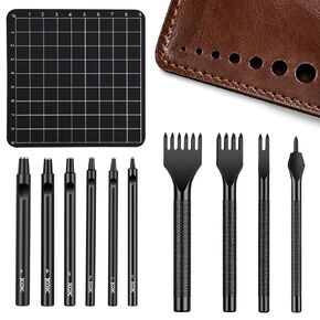 XOOL Leather Punch & Stitching Chisel Kit, Diamond Chisels & Hollow Hole Punch Set, 1–5mm & 4mm Prong Spacing, for Belt, Watch Strap & DIY Leather in Kuwait
