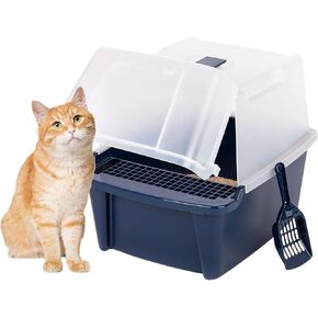 IRIS USA Large Front Door Cat Litter Box, Walk-in Entry, Navy in Saudi Arabia