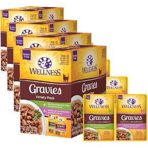 Wellness Healthy Indulgence Shreds Variety Pack Adult Wet Cat Food, Natural, Protein Rich, Grain Free, 2 Flavors, 3 oz, Pack of 8 Pouches in Kuwait