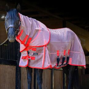 Jeffers Romper Stomper Ripstop Fly Sheet for Horses with Detachable Neck Cover & Belly Flap, 69" - Breathable Lightweight, Horse Tack for Summer Turnout, UV & Fly Protection Sheet - Grey & Red in Kuwait