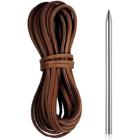 10 Yards Flat Genuine Leather Cord, 4mm Leather Strips for Crafts, Full Grain Cowhide Leather Lace with Needle for Braiding, Jewelry Making, Bracelets, Bags, Wallets and DIY Projects(Brown) in Kuwait